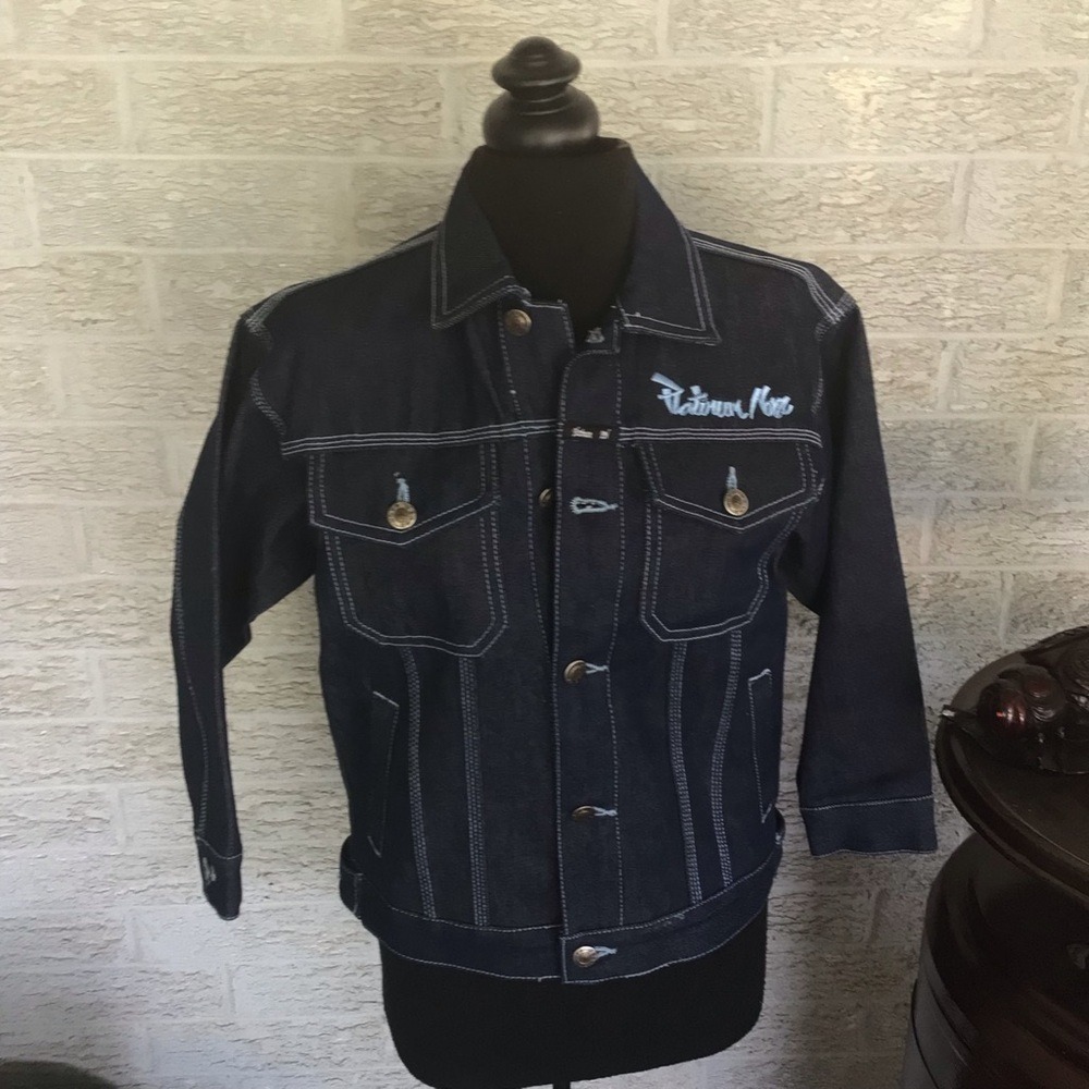 Platinum Nova Jean Boys Large 6/7 Dark Wash Denim Jacket Embroidered Hip Hop Y2K - Picture 13 of 14